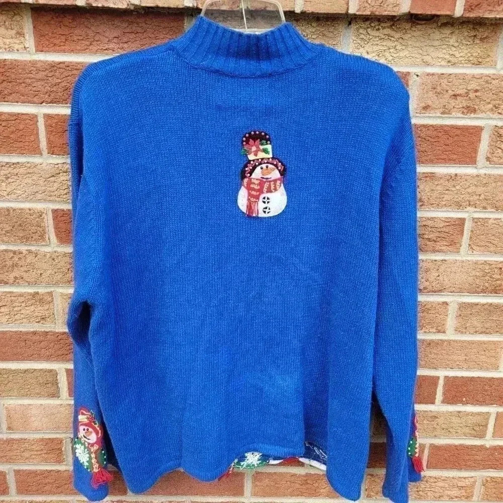 Vintage Tiara International Christmas Sweater Women's Sz Large Full Zip Snowmen - Picture 2 of 9